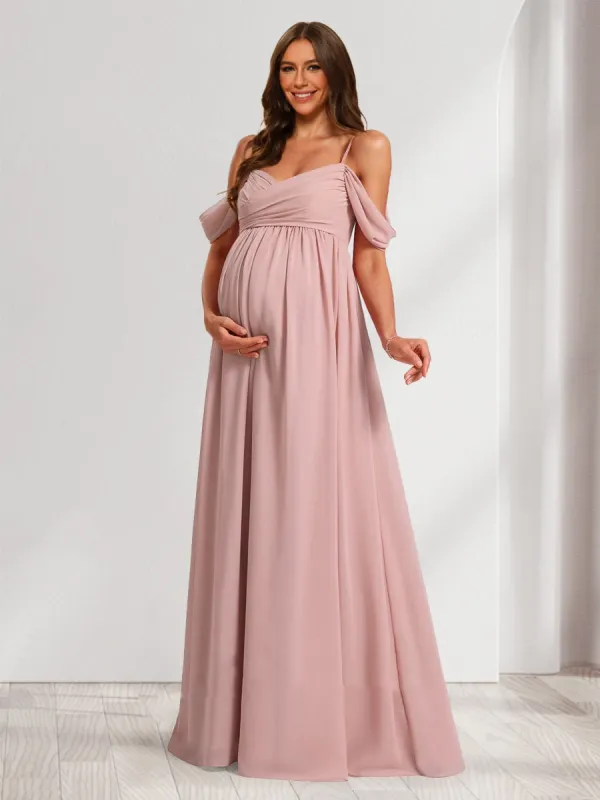A-Line/Princess Cold Shoulder Chiffon Ruched Maternity Dresses with Pleats sold by Lavetir