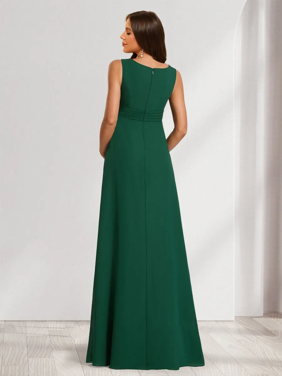 A-Line/Princess Scoop Ruched Floor-Length Maternity Dresses with Ruffles & Side Slit sold by Lavetir product image thumbnail 2