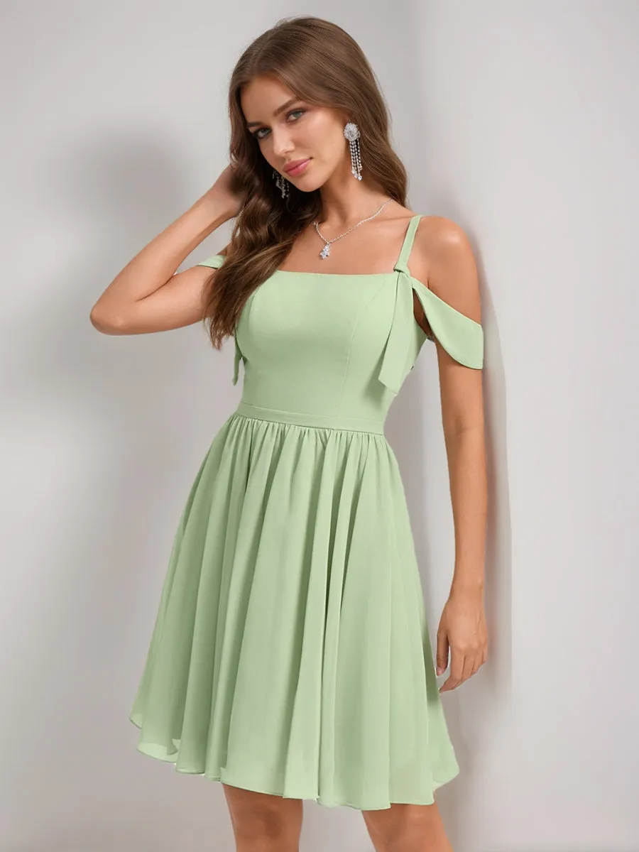 A-Line/Princess Square Sleeveless Chiffon Short Homecoming Dresses with Pleats sold by Lavetir product image thumbnail 4
