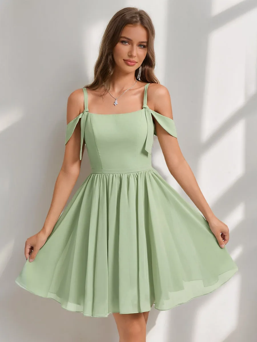 A-Line/Princess Square Sleeveless Chiffon Short Homecoming Dresses with Pleats sold by Lavetir
