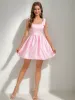 A-Line/Princess Square Sleeveless Short Homecoming Dresses with Bow sold by Lavetir