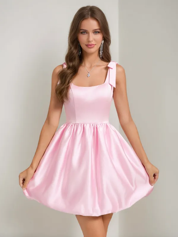 A-Line/Princess Square Sleeveless Short Homecoming Dresses with Bow sold by Lavetir