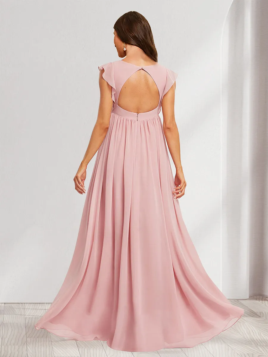 A-Line/Princess V-Neck Flutter Sleeves Ruched Long Maternity Dresses with Pleats sold by Lavetir product image thumbnail 2