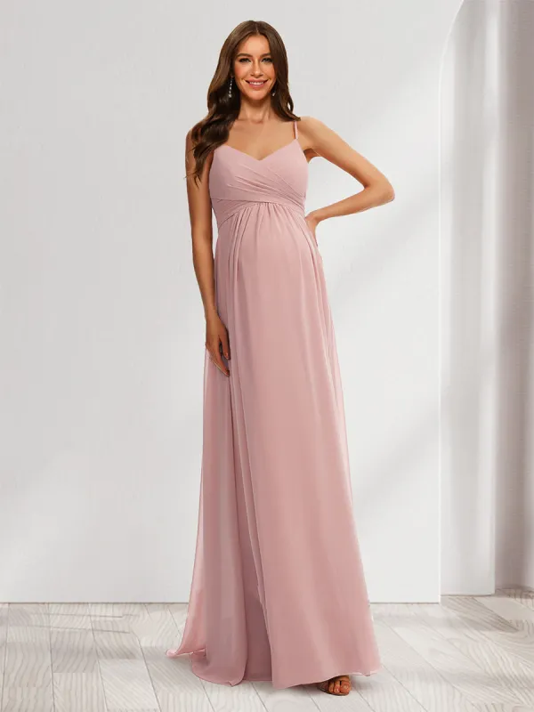 A-Line/Princess Spaghetti Straps Sleeveless Ruched Long Elegant Maternity Dresses sold by Lavetir