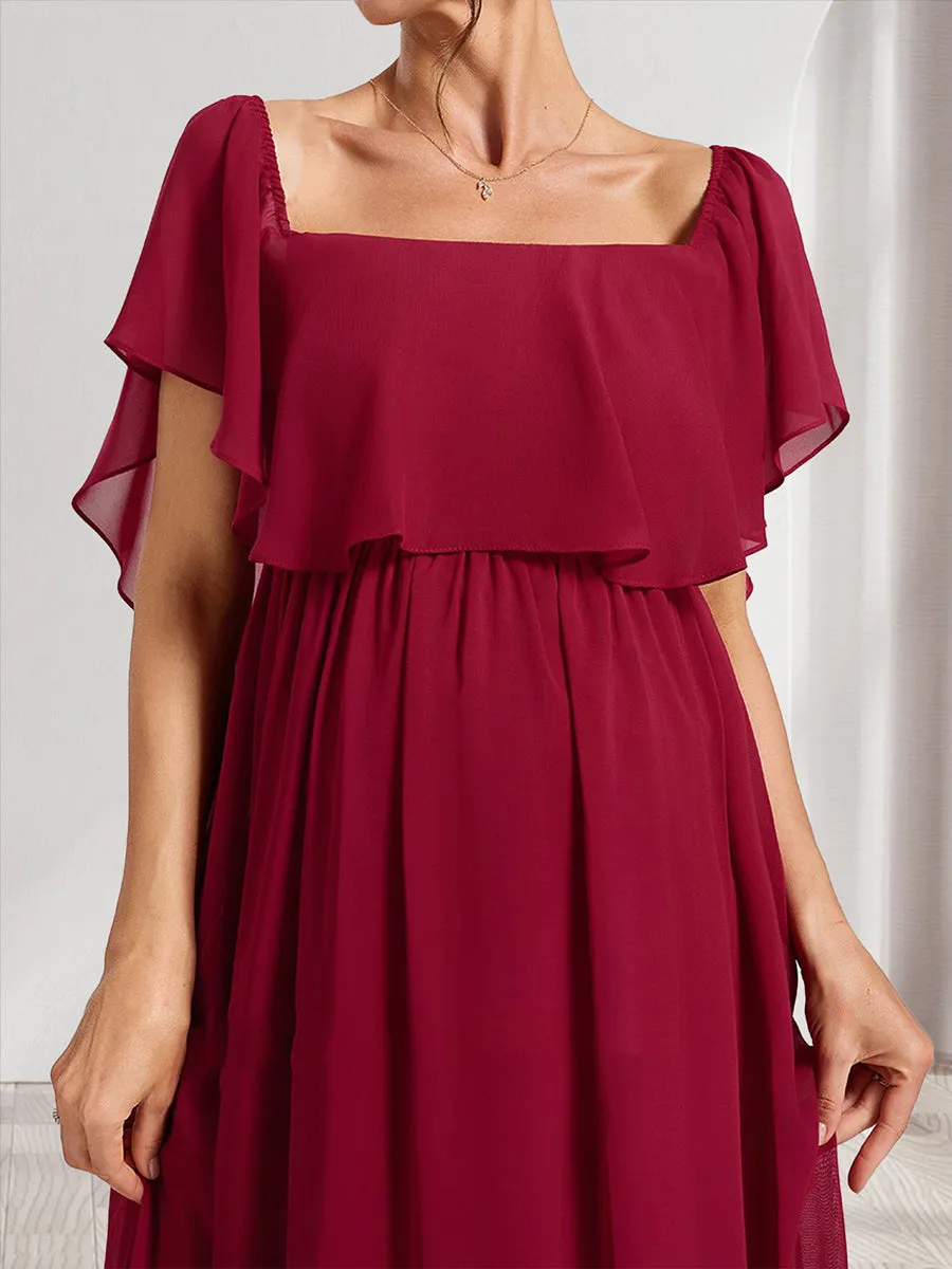 A-Line/Princess Off-the-Shoulder Ruched Long Maternity Dresses with Ruffles sold by Lavetir product image thumbnail 3