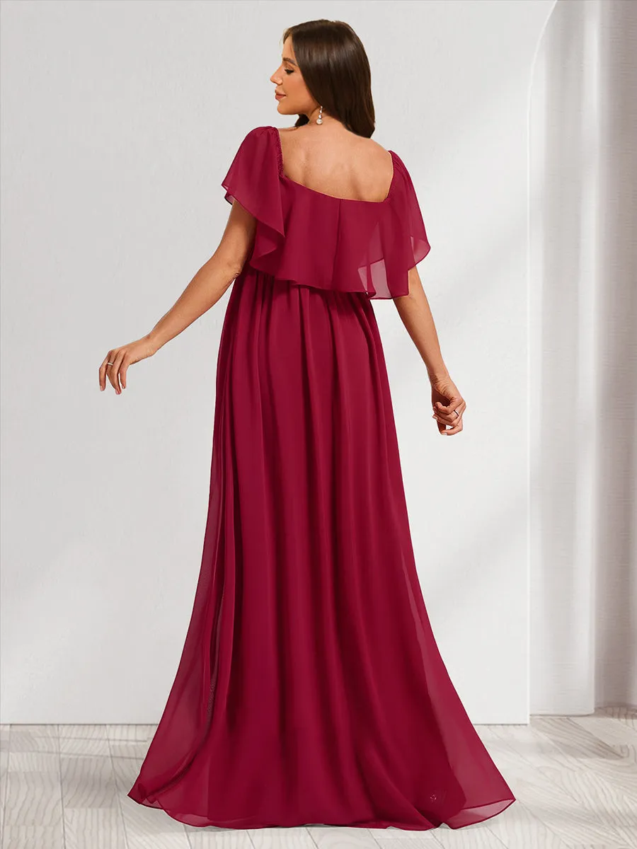 A-Line/Princess Off-the-Shoulder Ruched Long Maternity Dresses with Ruffles sold by Lavetir product image thumbnail 2