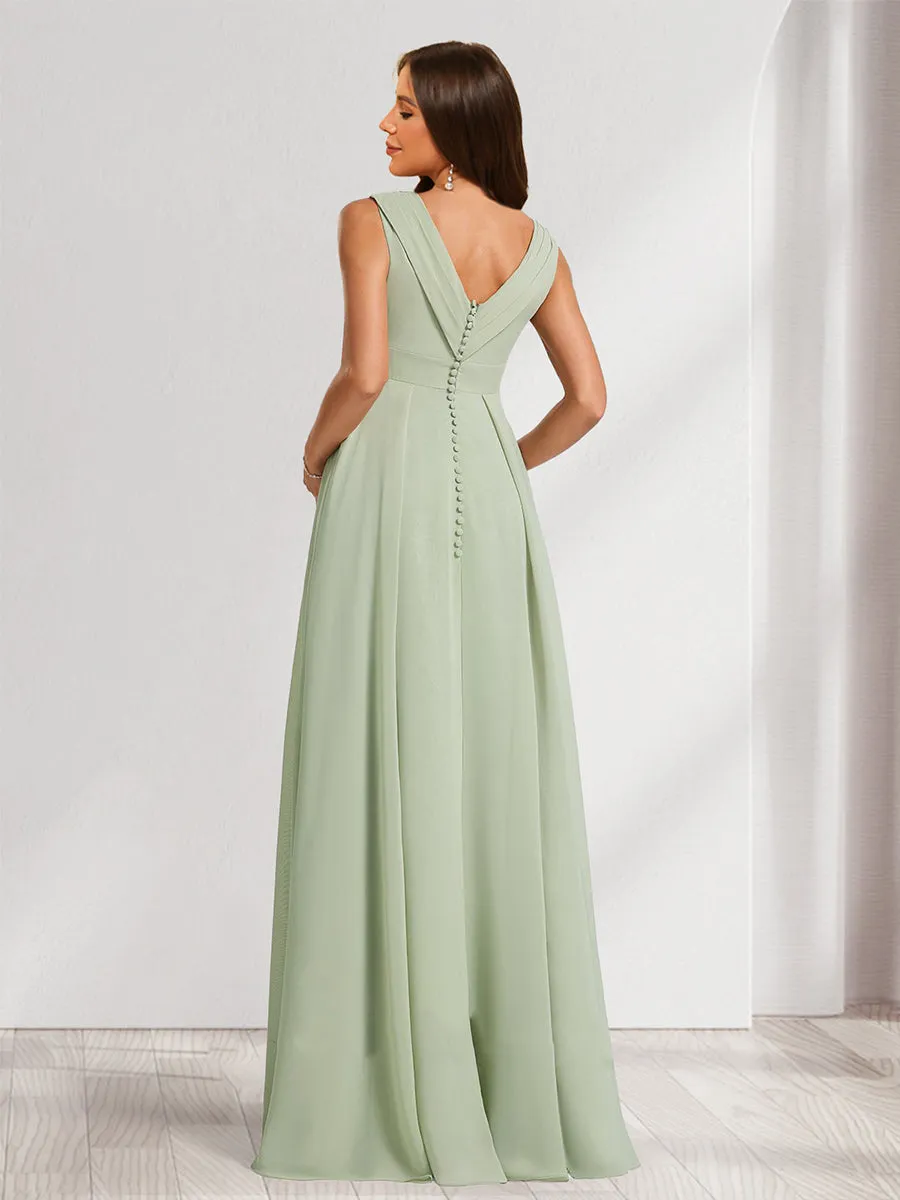 A-Line/Princess V-Neck Ruched Chiffon Maternity Dresses with Pleats & Side Slit sold by Lavetir product image thumbnail 2