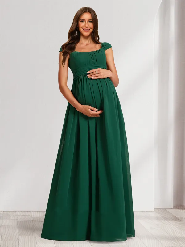 A-Line/Princess Square Ruched Floor-Length Chiffon Maternity Dresses with Pleats sold by Lavetir