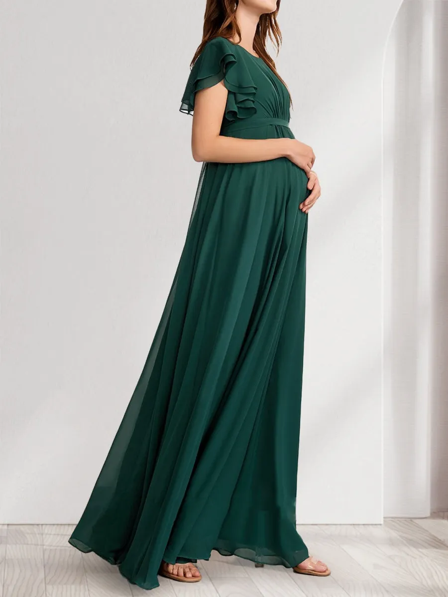 A-Line/Princess Scoop Short Sleeves Ruched Floor-Length Chiffon Maternity Dresses sold by Lavetir product image thumbnail 3