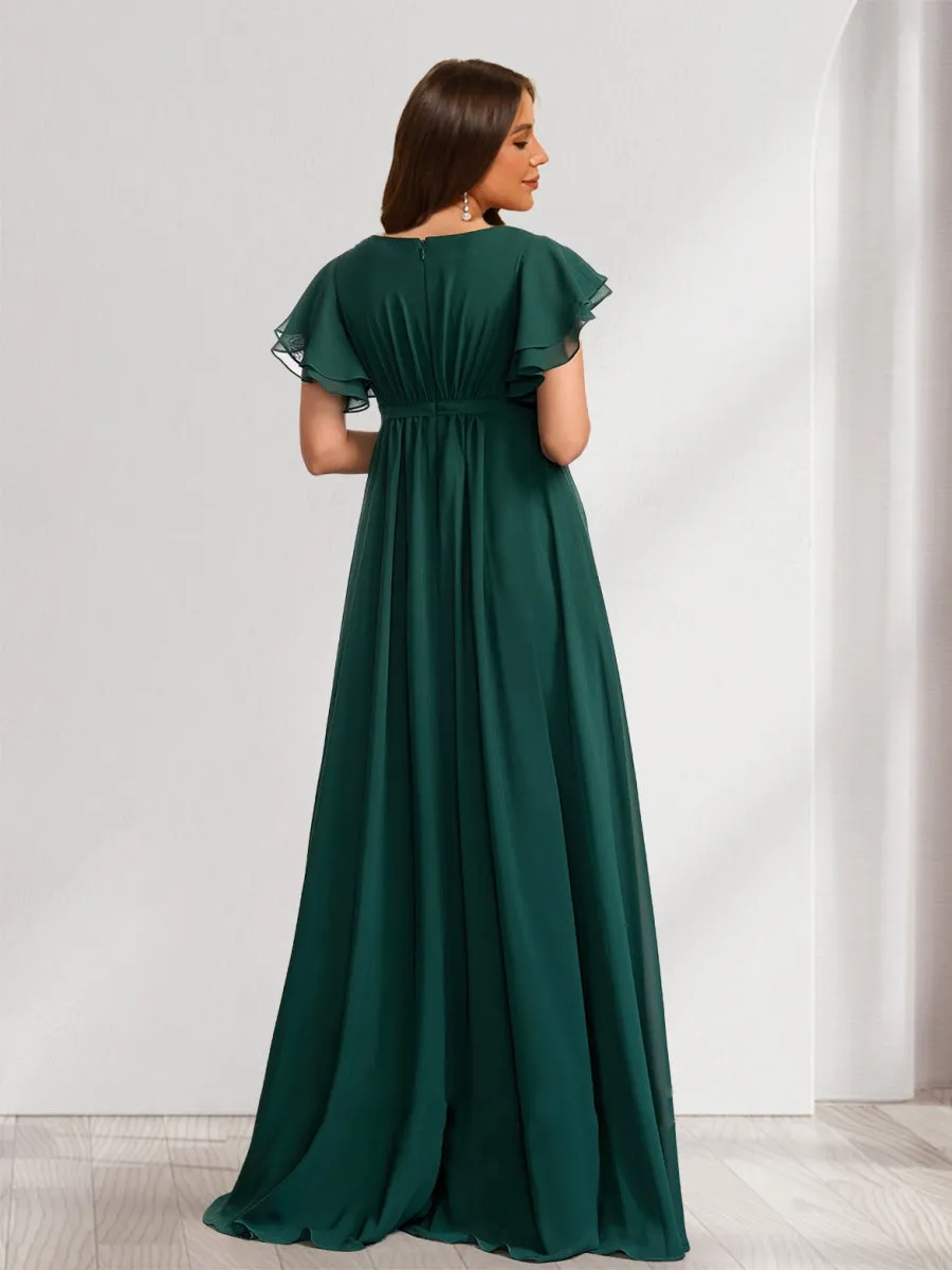A-Line/Princess Scoop Short Sleeves Ruched Floor-Length Chiffon Maternity Dresses sold by Lavetir product image thumbnail 2