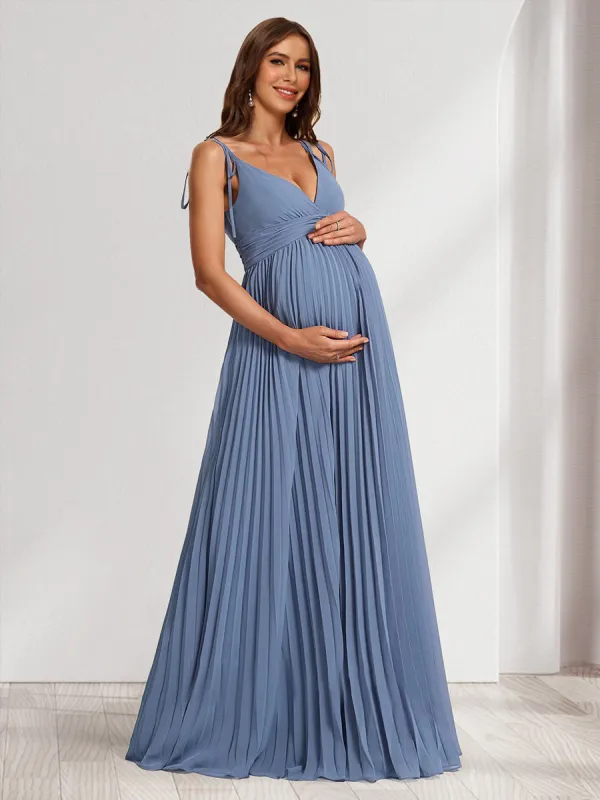 A-Line/Princess V-Neck Sleeveless Long Minimalist Maternity Dresses with Pleats sold by Lavetir