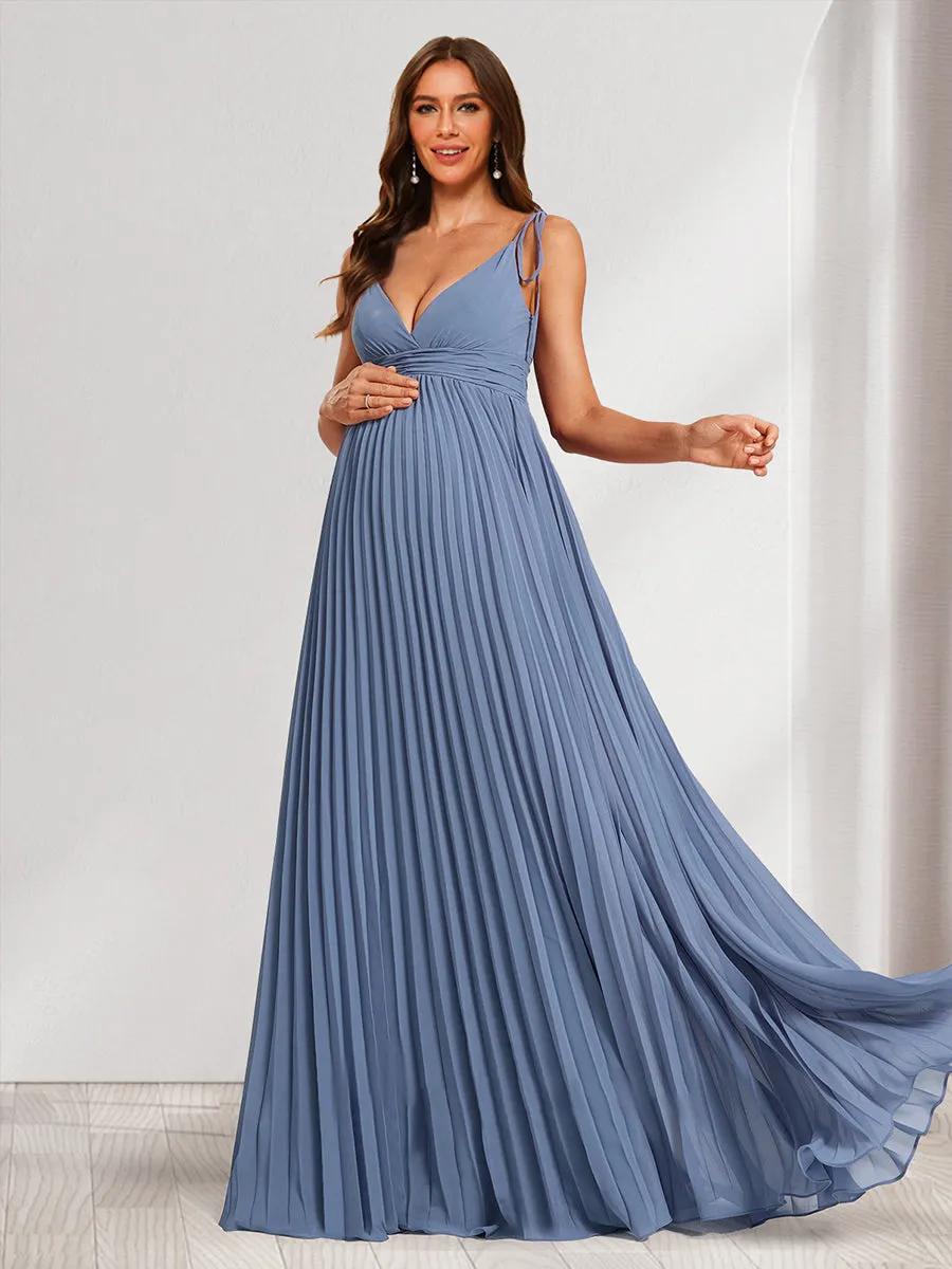 A-Line/Princess V-Neck Sleeveless Long Minimalist Maternity Dresses with Pleats sold by Lavetir product image thumbnail 4
