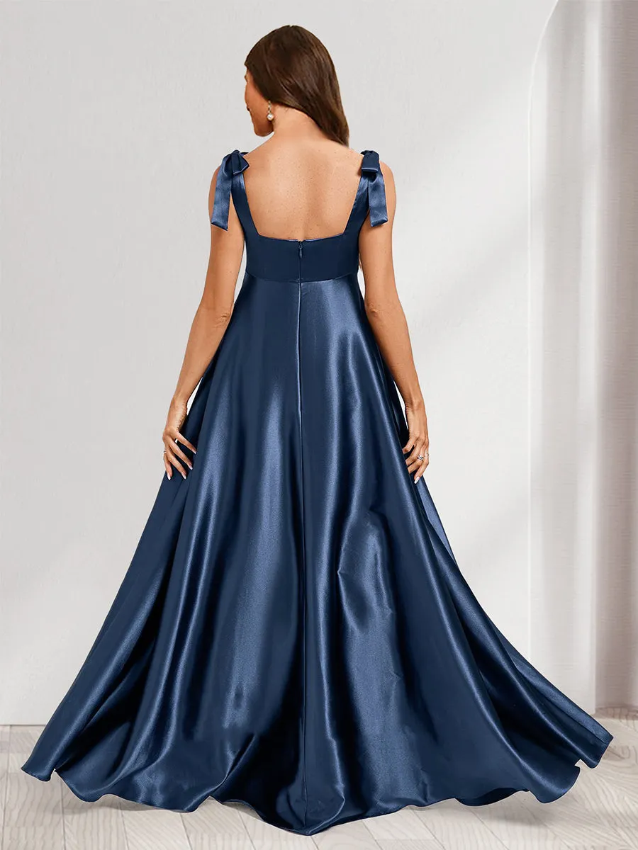 A-Line/Princess Square Neck Floor-Length Maternity Dresses with Split Side & Pleats sold by Lavetir product image thumbnail 2