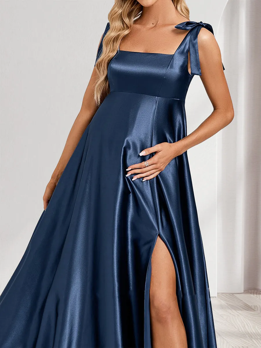 A-Line/Princess Square Neck Floor-Length Maternity Dresses with Split Side & Pleats sold by Lavetir product image thumbnail 3