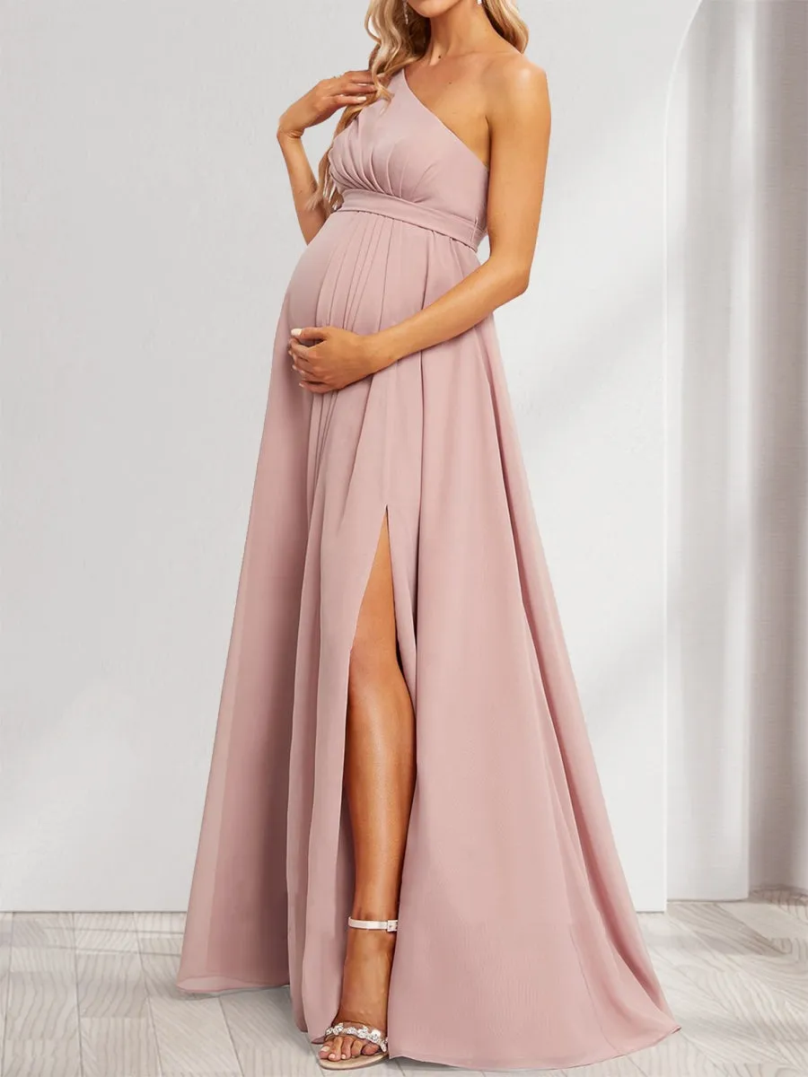 A-Line/Princess One-Shoulder Ruched Chiffon Maternity Dresses with Split Side & Ruffles sold by Lavetir product image thumbnail 4