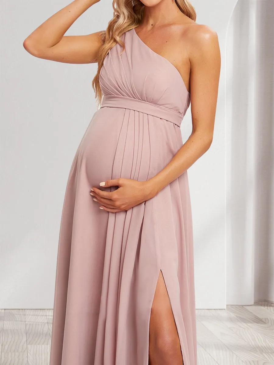 A-Line/Princess One-Shoulder Ruched Chiffon Maternity Dresses with Split Side & Ruffles sold by Lavetir product image thumbnail 3