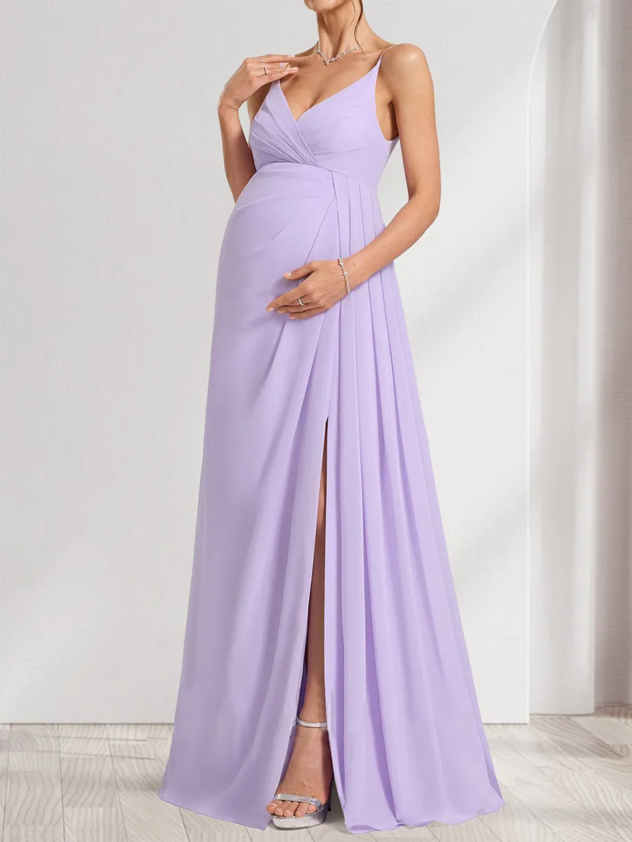 A-Line/Princess Spaghetti Straps Ruched Elegant Maternity Dresses with Split Side sold by Lavetir product image thumbnail 4