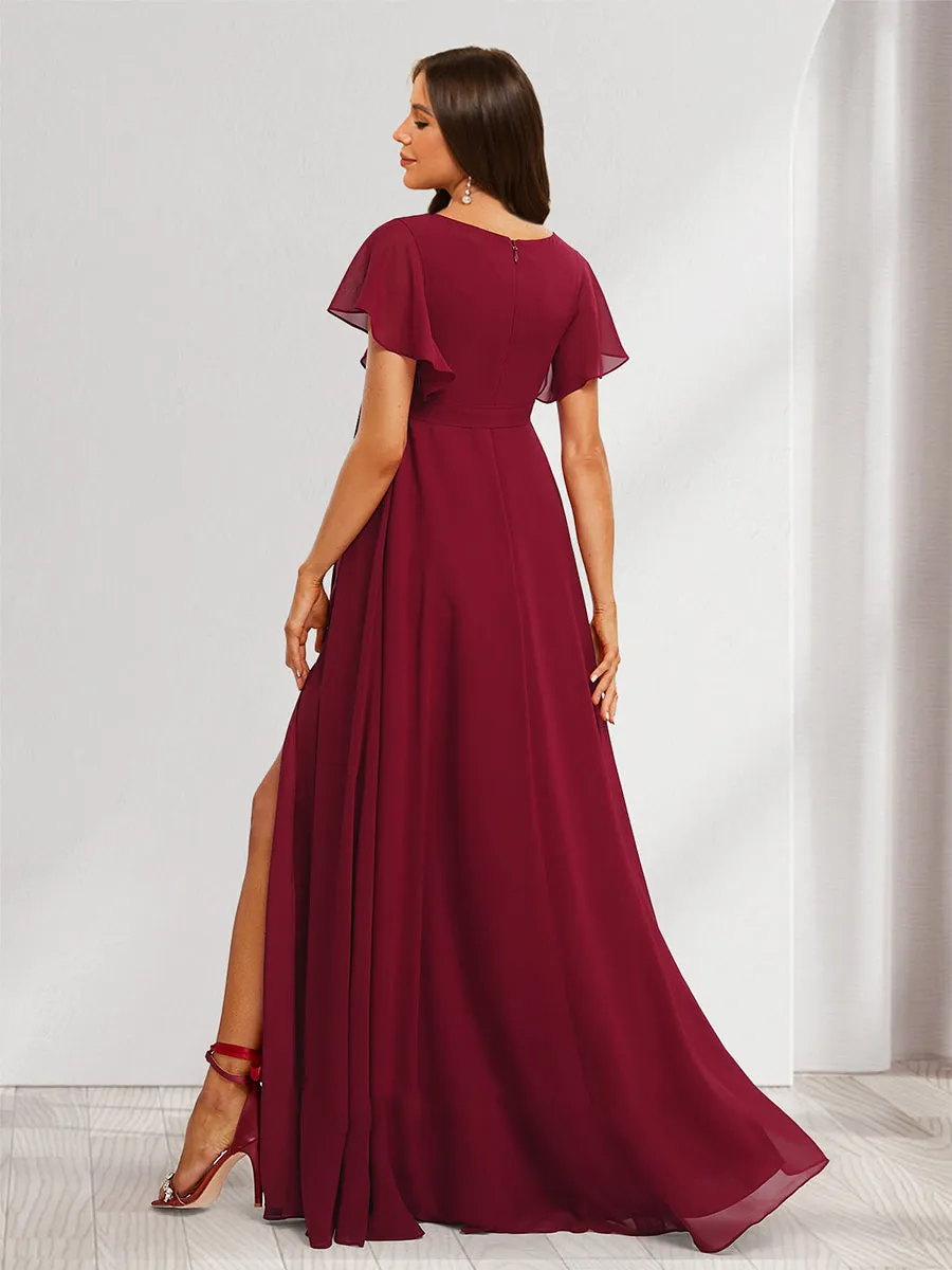 A-Line/Princess V-Neck Ruched Long Maternity Dresses with Pleats & Split Side sold by Lavetir product image thumbnail 2