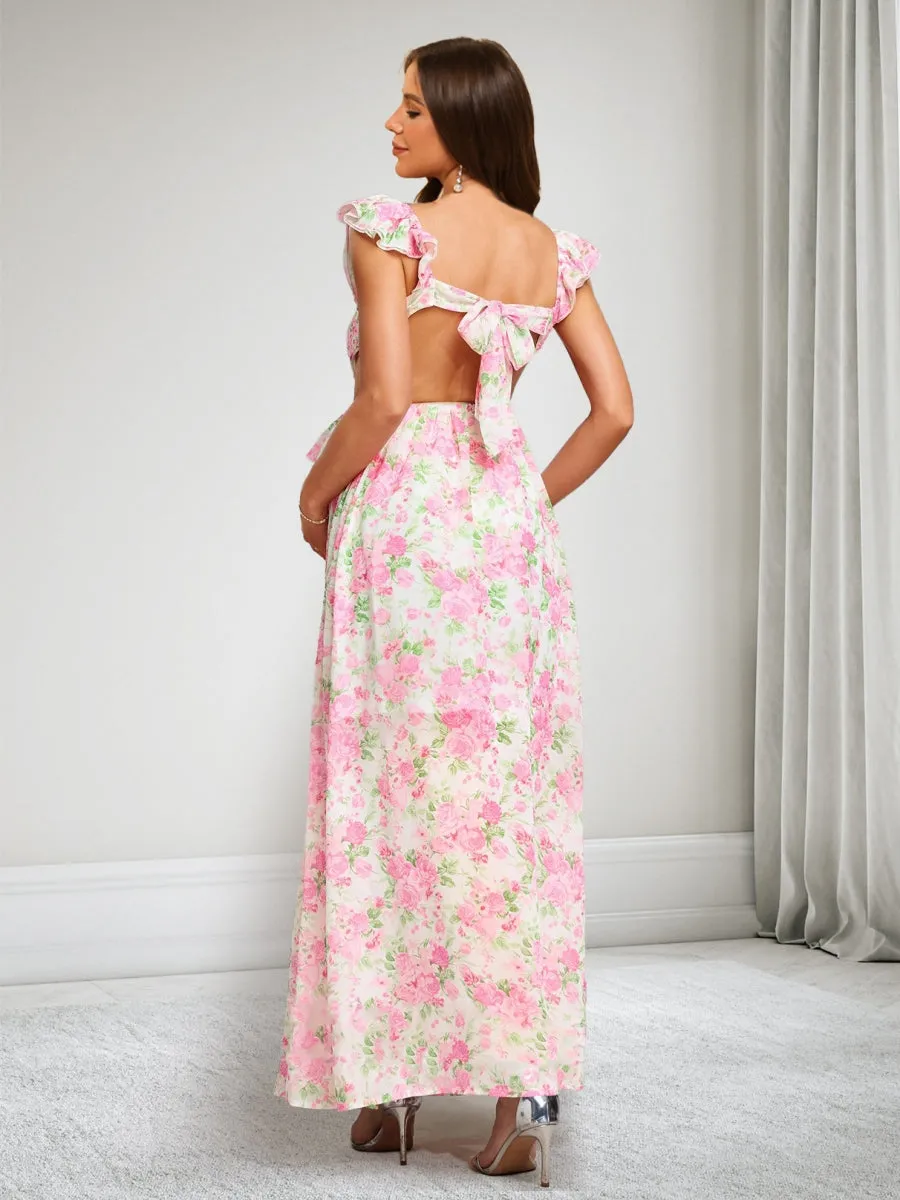 A-Line/Princess V-Neck Ankle-Length Printed Floral Maternity Dresses with Ruffles sold by Lavetir product image thumbnail 2