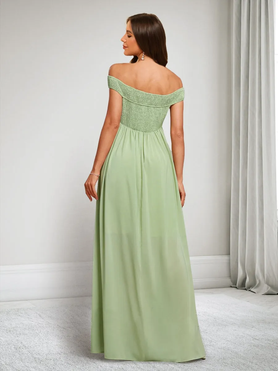 A-Line/Princess Off-the-Shoulder Sleeveless Floor-Length Maternity Dresses with Pleats sold by Lavetir product image thumbnail 2