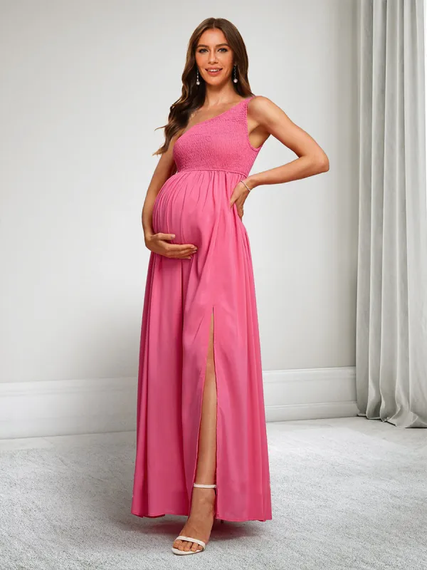 A-Line/Princess One-Shoulder Ruched Maternity Dresses with Split Side sold by Lavetir