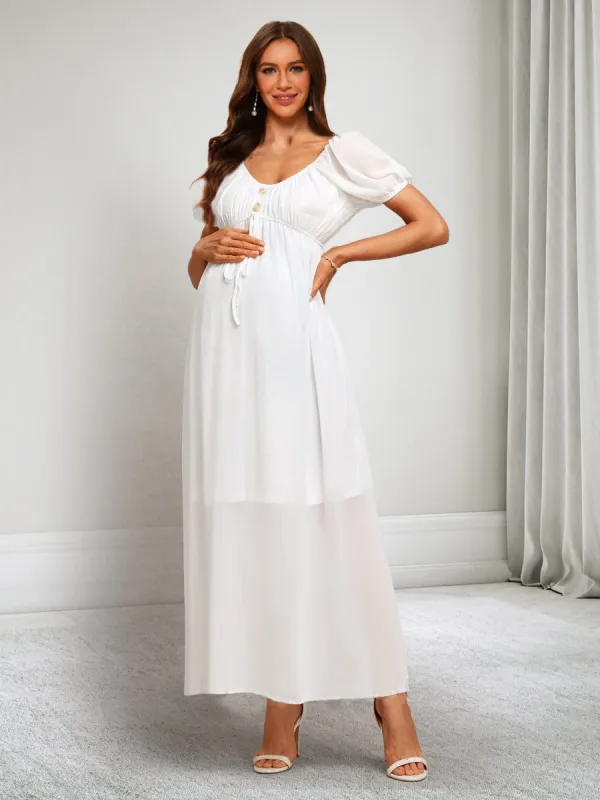 A-Line/Princess Scoop Short Sleeves Ankle-Length Maternity Dresses with Sash sold by Lavetir