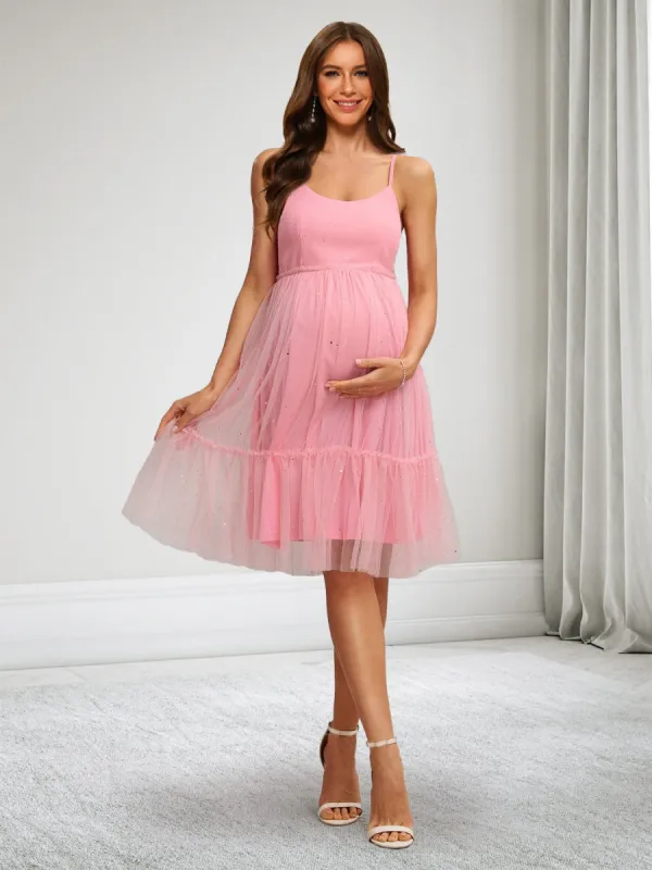 A-Line/Princess Spaghetti Straps Sleeveless Knee-Length Maternity Dresses with Pleats sold by Lavetir