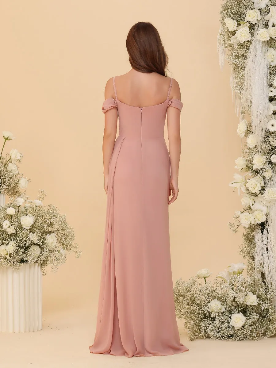 Sheath/Column Off-the-Shoulder Spaghetti Straps Plus Size Bridesmaid Dresses With Side Slit sold by Lavetir product image thumbnail 2