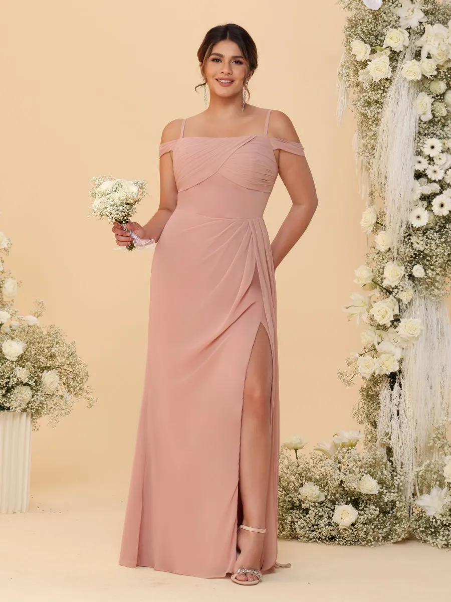 Sheath/Column Off-the-Shoulder Spaghetti Straps Plus Size Bridesmaid Dresses With Side Slit sold by Lavetir product image thumbnail 3