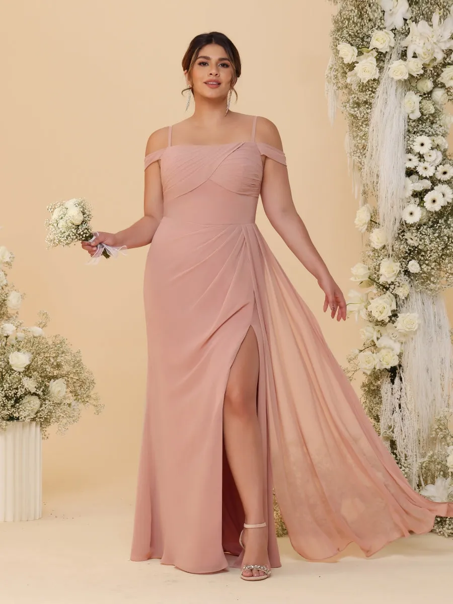 Sheath/Column Off-the-Shoulder Spaghetti Straps Plus Size Bridesmaid Dresses With Side Slit sold by Lavetir