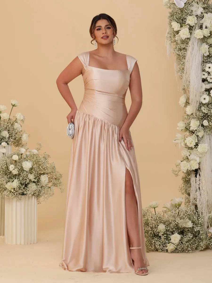 A-Line/Princess Off-the-Shoulder Plus Size Bridesmaid Dresses With Side Slit & Pleats sold by Lavetir product image thumbnail 5