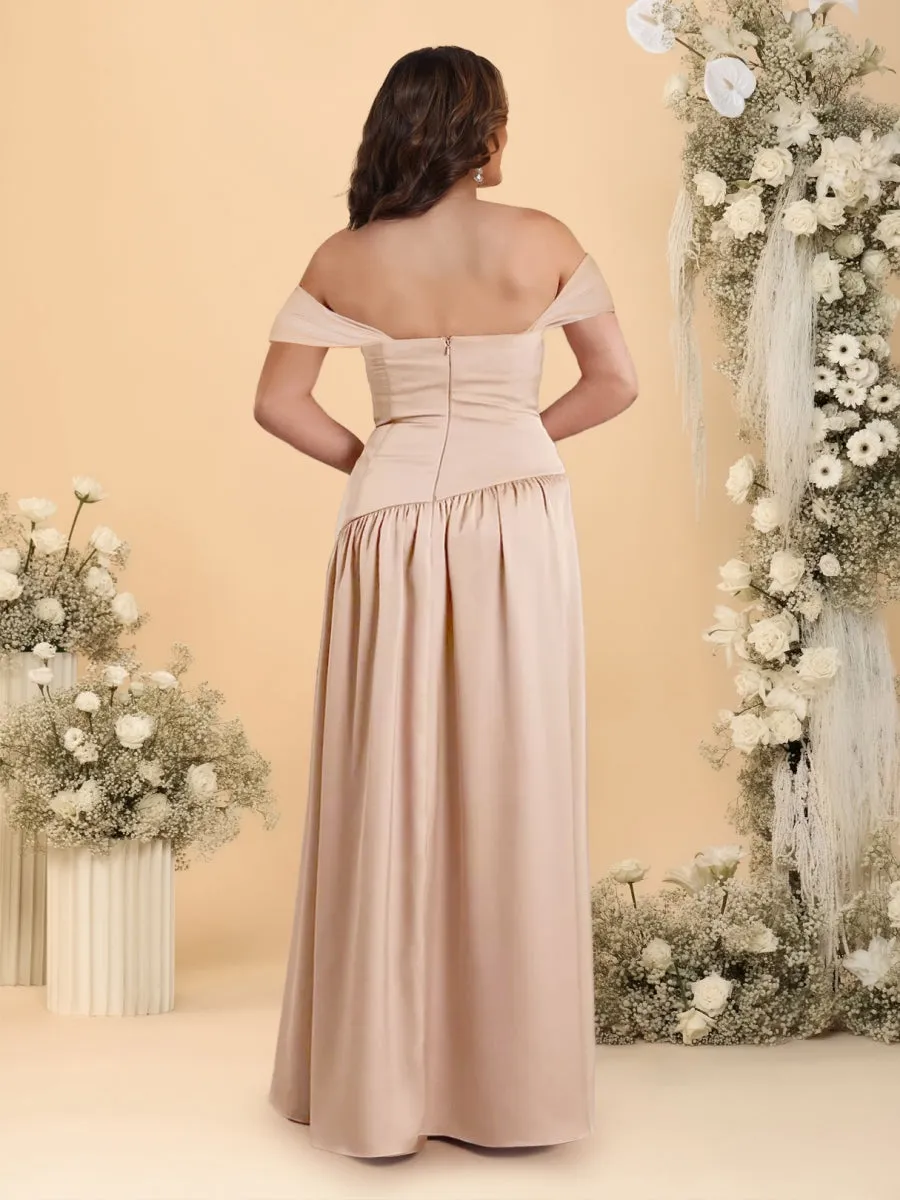 A-Line/Princess Off-the-Shoulder Plus Size Bridesmaid Dresses With Side Slit & Pleats sold by Lavetir product image thumbnail 2
