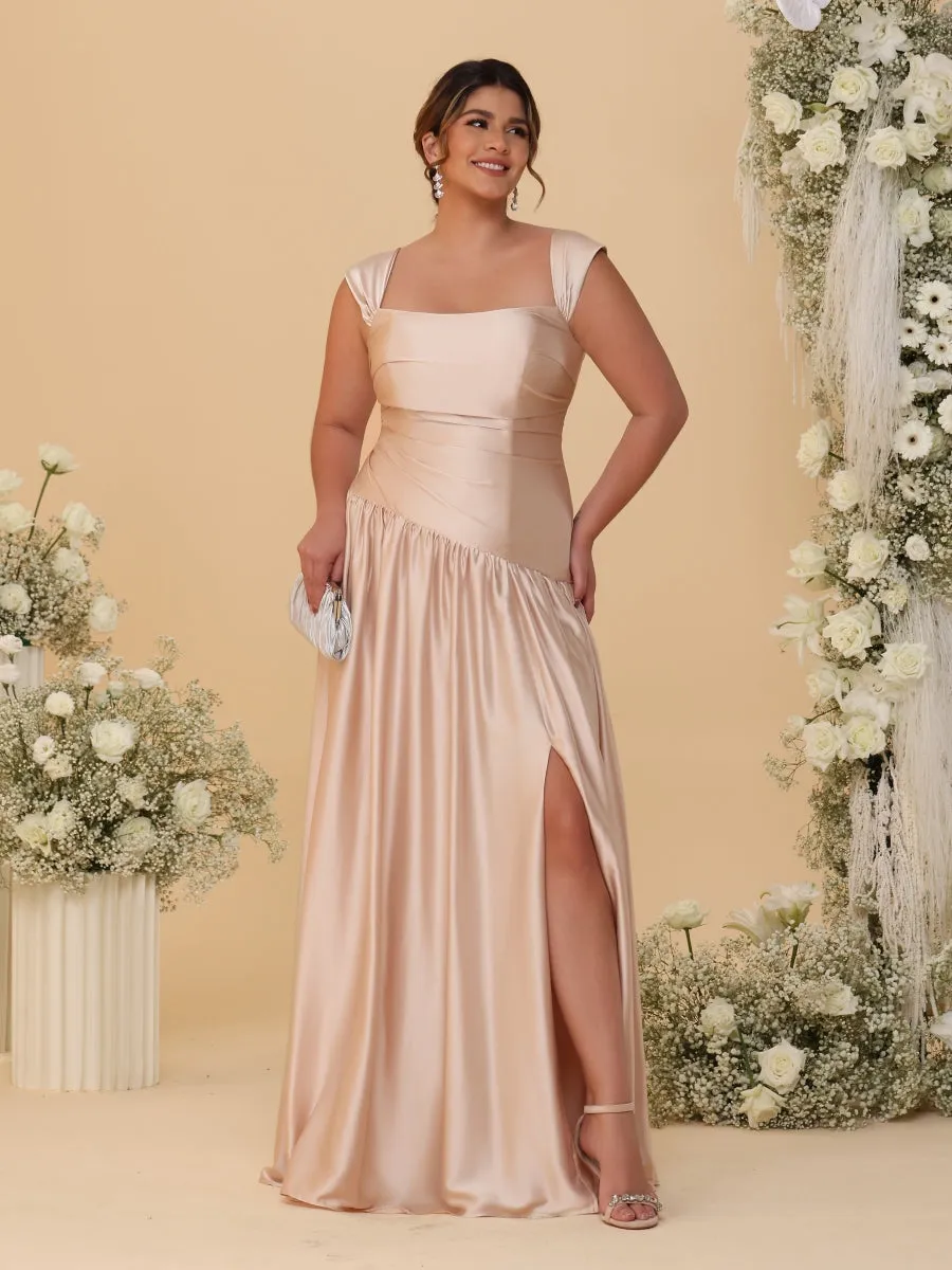 A-Line/Princess Off-the-Shoulder Plus Size Bridesmaid Dresses With Side Slit & Pleats sold by Lavetir product image thumbnail 4