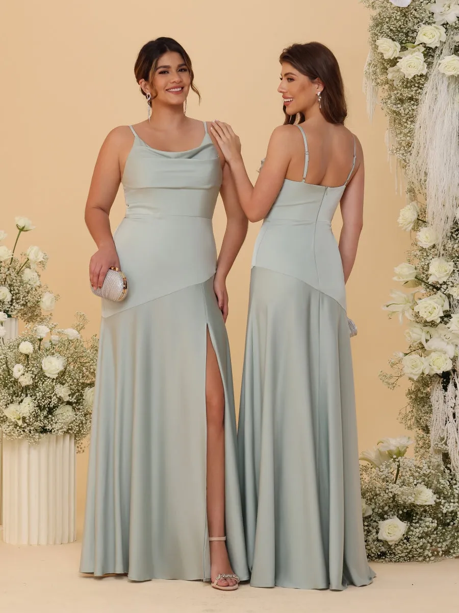 Sheath/Column Spaghetti Straps Cowl Neck Sleeveless Bridesmaid Dresses With Split Side sold by Lavetir