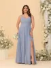 A-Line/Princess Spaghetti Straps Sleeveless Ruched Bridesmaid Dresses with Side Slit sold by Lavetir