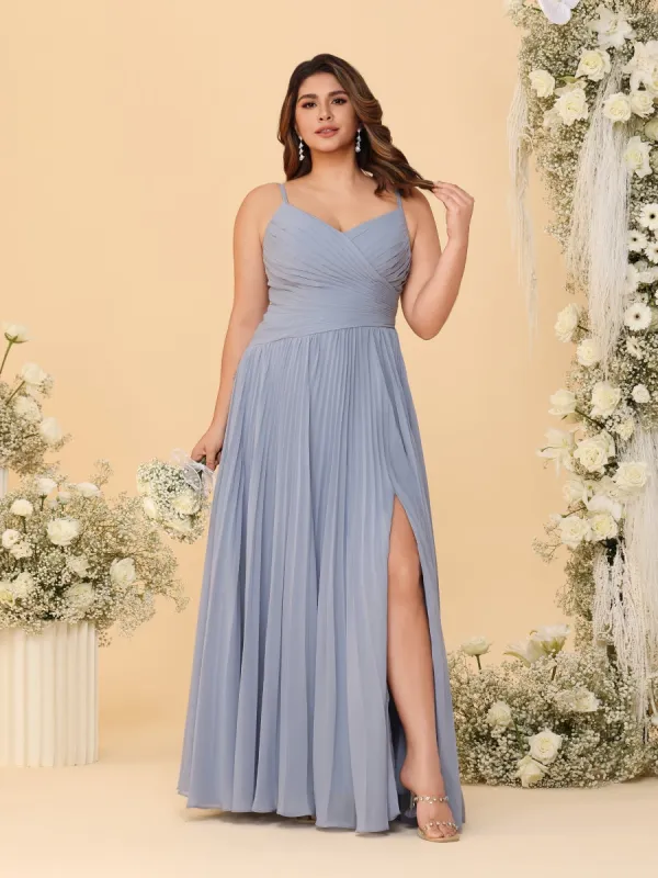 A-Line/Princess Spaghetti Straps Sleeveless Ruched Bridesmaid Dresses with Side Slit sold by Lavetir