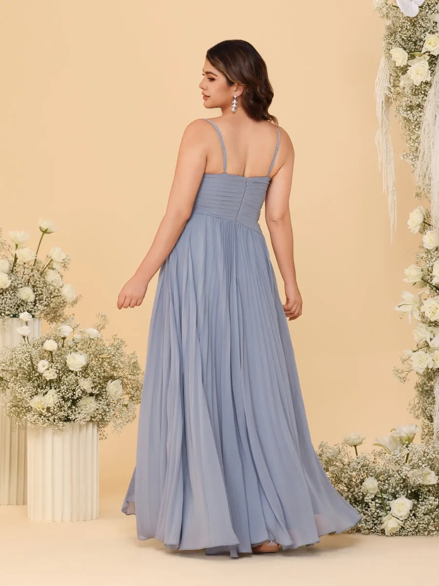 A-Line/Princess Spaghetti Straps Sleeveless Ruched Bridesmaid Dresses with Side Slit sold by Lavetir product image thumbnail 2