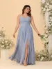A-Line/Princess Spaghetti Straps Sleeveless Ruched Bridesmaid Dresses with Side Slit sold by Lavetir