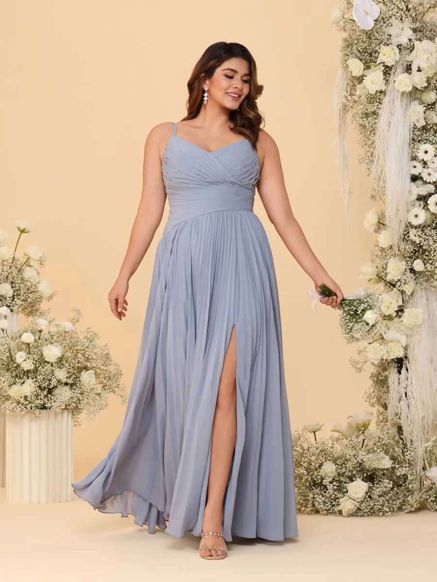 A-Line/Princess Spaghetti Straps Sleeveless Ruched Bridesmaid Dresses with Side Slit sold by Lavetir product image thumbnail 3