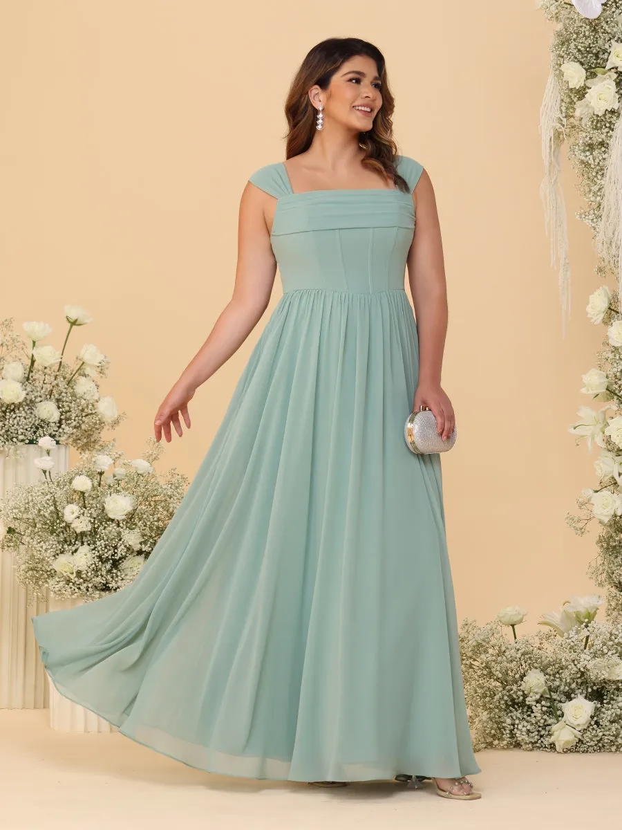 Chiffon A-Line/Princess Square Neck Sleeveless Plus Size Bridesmaid Dresses with Pleats sold by Lavetir product image thumbnail 5