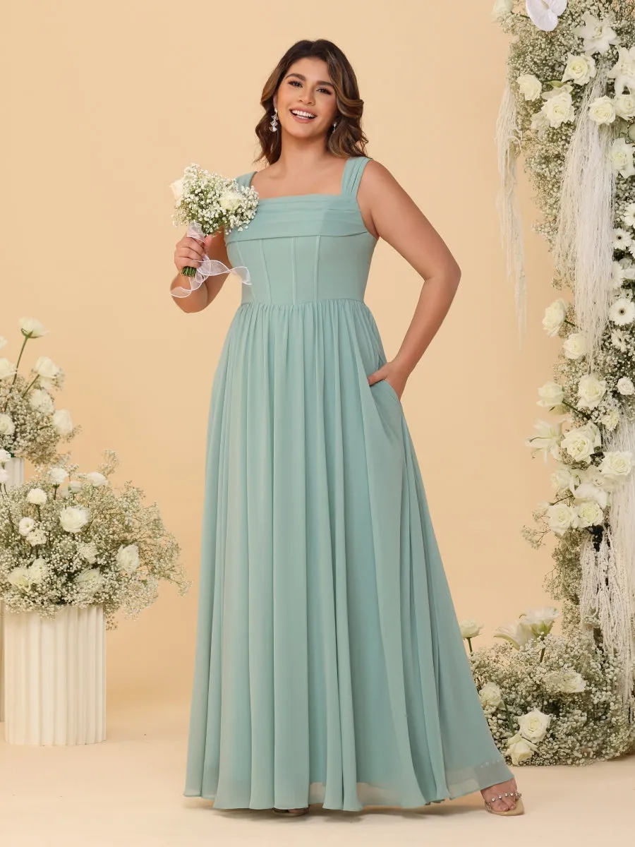 Chiffon A-Line/Princess Square Neck Sleeveless Plus Size Bridesmaid Dresses with Pleats sold by Lavetir