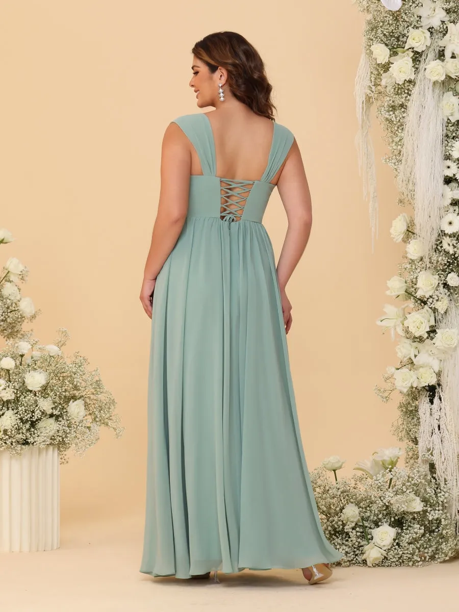 Chiffon A-Line/Princess Square Neck Sleeveless Plus Size Bridesmaid Dresses with Pleats sold by Lavetir product image thumbnail 2