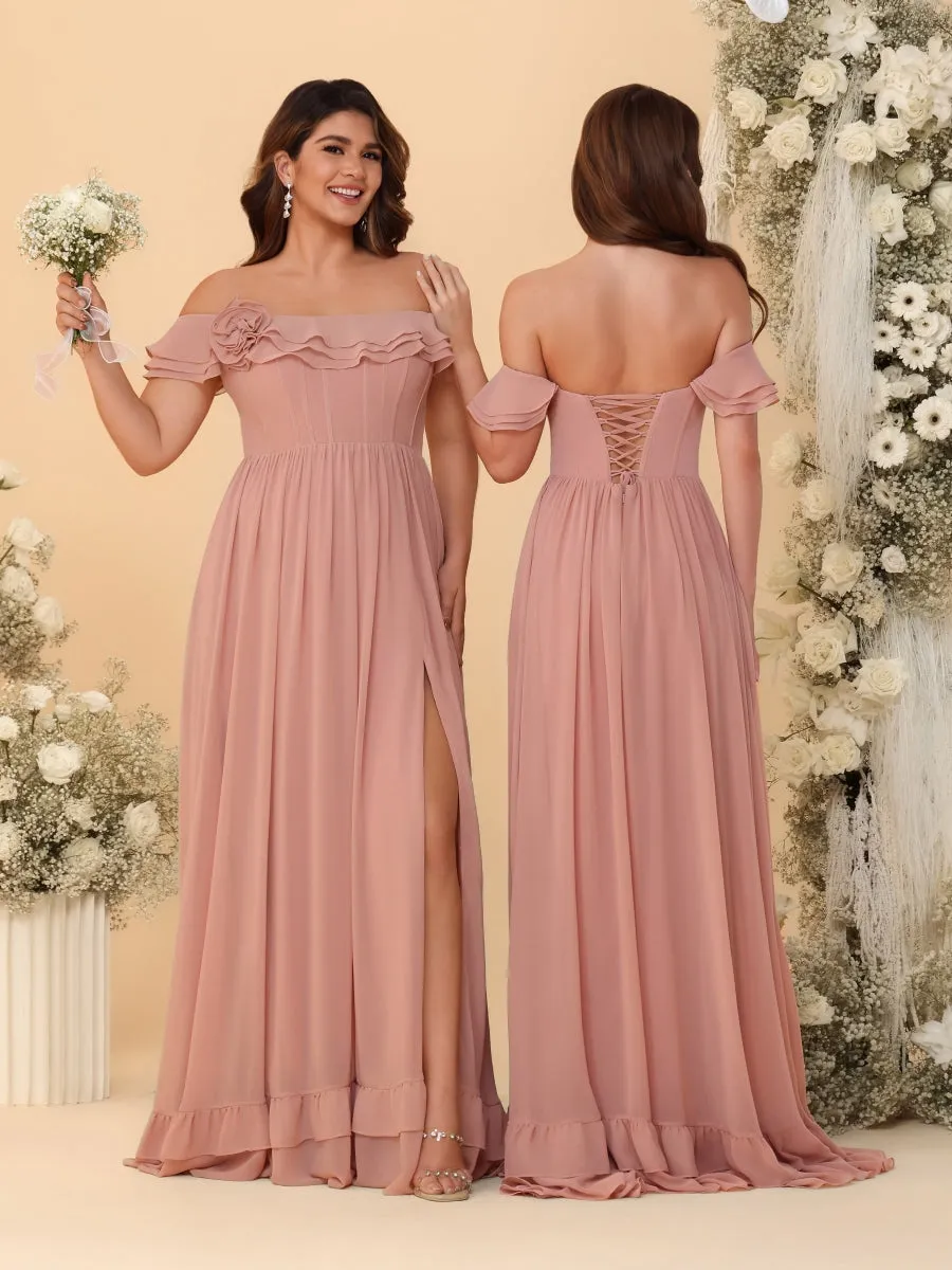 Chiffon A-Line/Princess Off-the-Shoulder Short Sleeves Ruched Bridesmaid Dresses sold by Lavetir product image thumbnail 2
