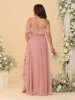 A-Line/Princess Off-the-Shoulder Plus Size Bridesmaid Dresses with Side Slit & Ruffles sold by Lavetir