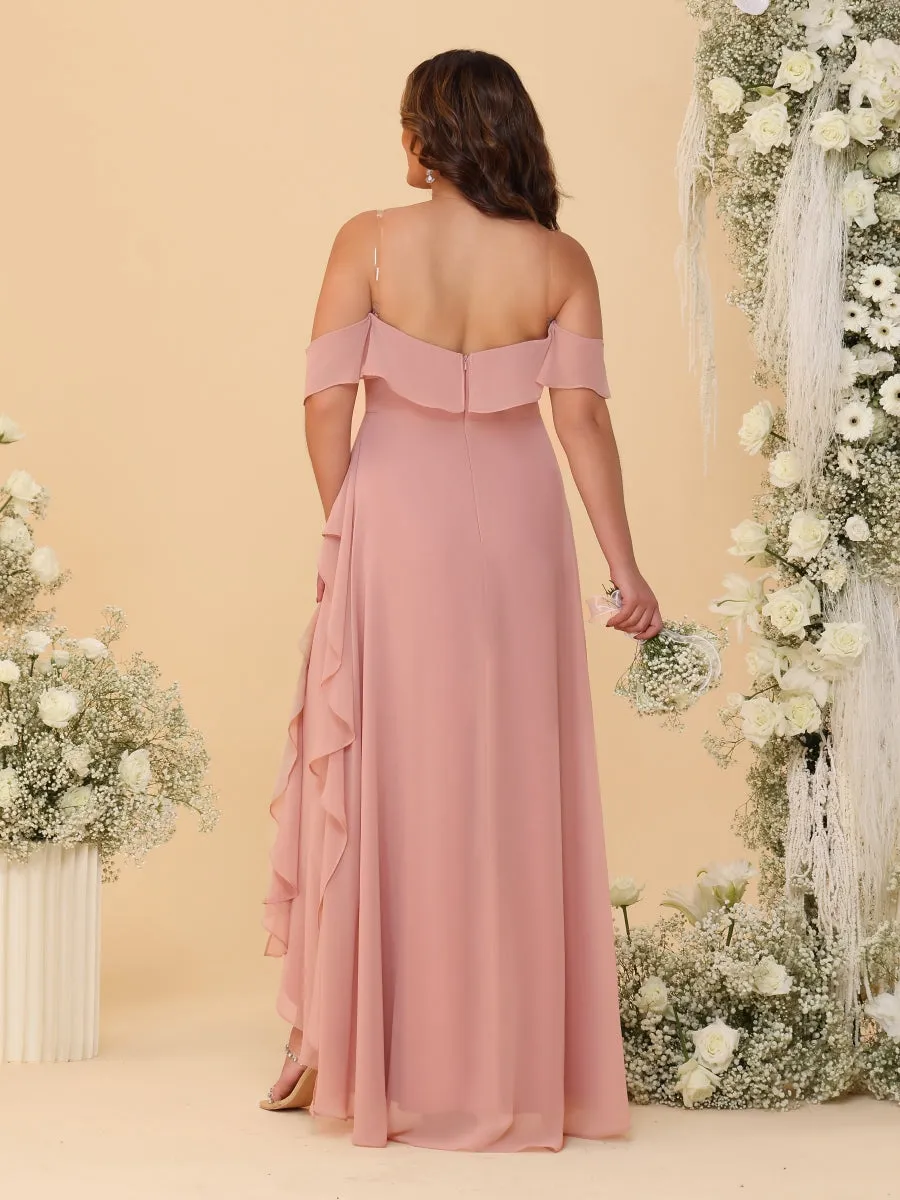 A-Line/Princess Off-the-Shoulder Plus Size Bridesmaid Dresses with Side Slit & Ruffles sold by Lavetir product image thumbnail 2