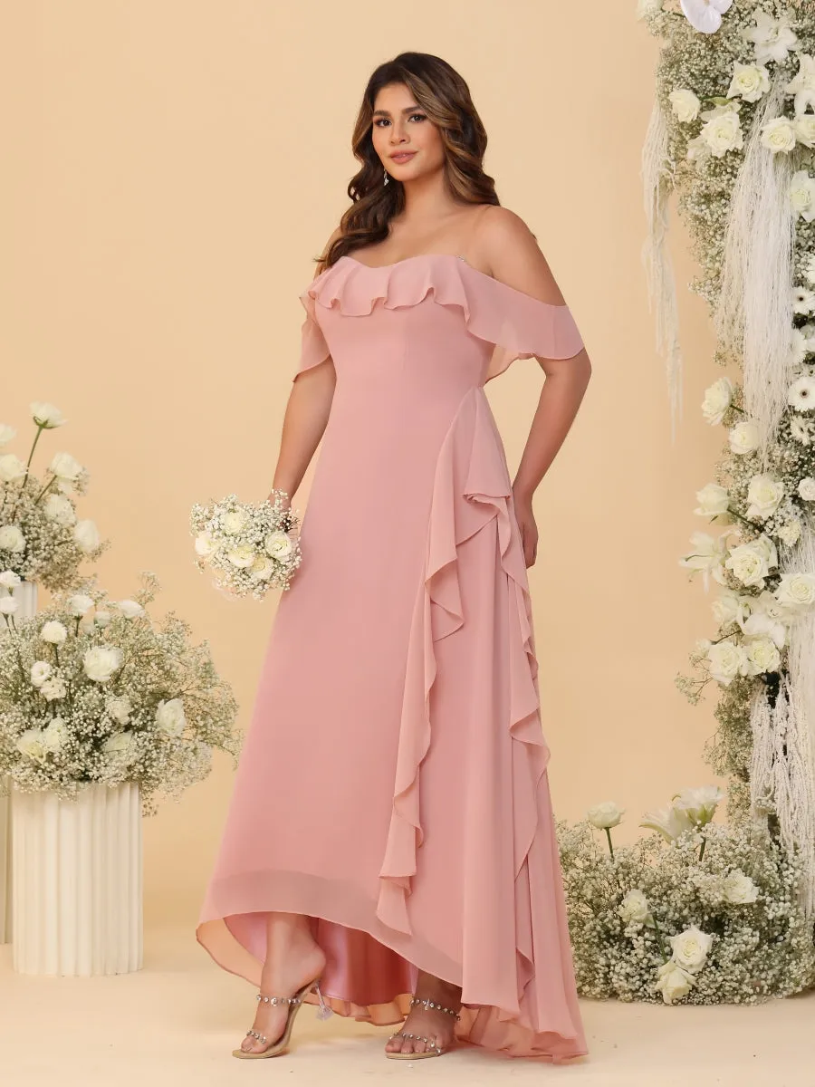 A-Line/Princess Off-the-Shoulder Plus Size Bridesmaid Dresses with Side Slit & Ruffles sold by Lavetir product image thumbnail 3