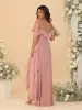 A-Line/Princess Off-the-Shoulder Plus Size Bridesmaid Dresses with Side Slit & Ruffles sold by Lavetir