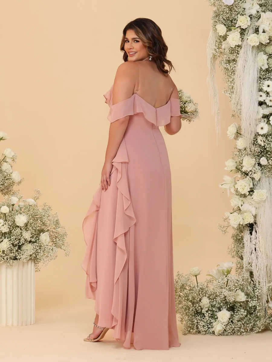 A-Line/Princess Off-the-Shoulder Plus Size Bridesmaid Dresses with Side Slit & Ruffles sold by Lavetir product image thumbnail 4