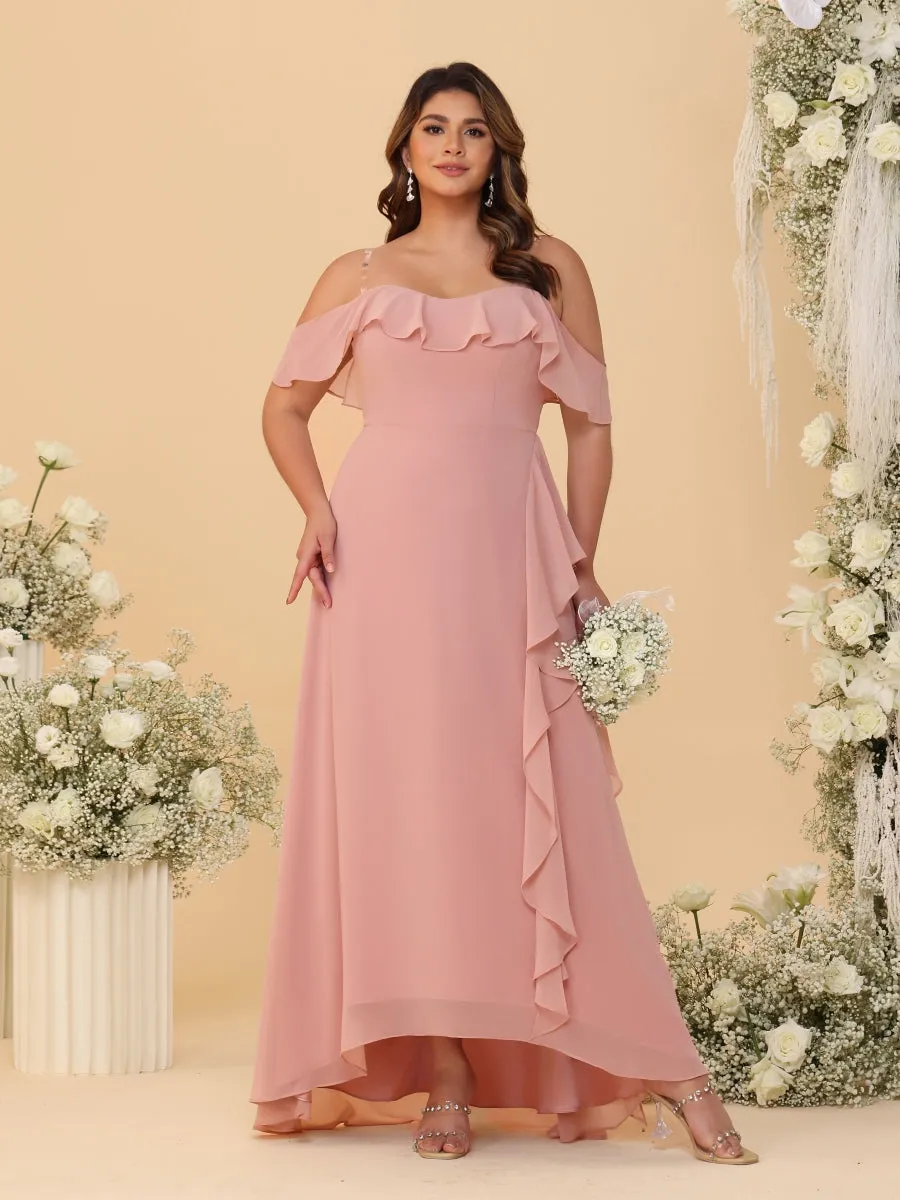 A-Line/Princess Off-the-Shoulder Plus Size Bridesmaid Dresses with Side Slit & Ruffles sold by Lavetir