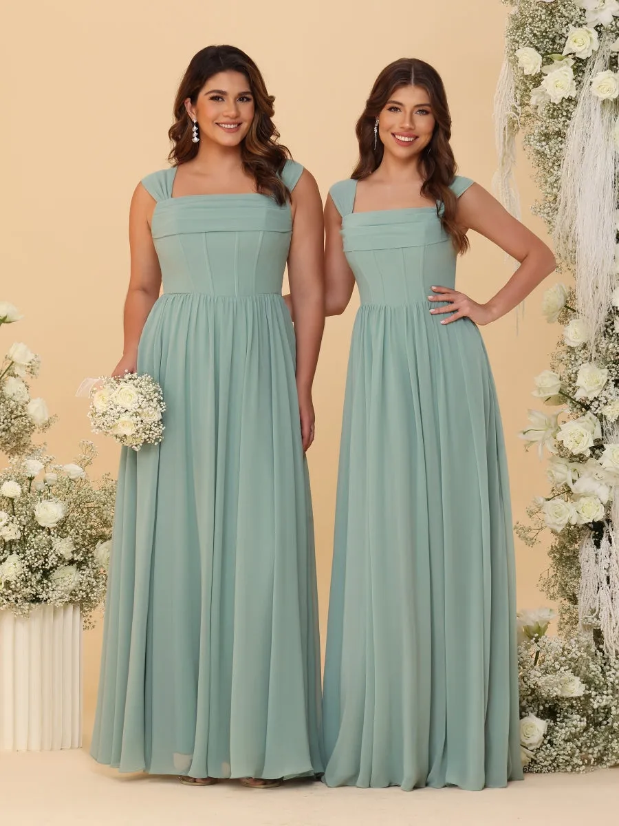 Chiffon A-Line/Princess Square Neck Sleeveless Bridesmaid Dresses with Pleats sold by Lavetir